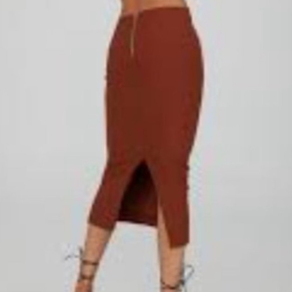 Zara Chic Rust Orange Bodycon Midi Skirt